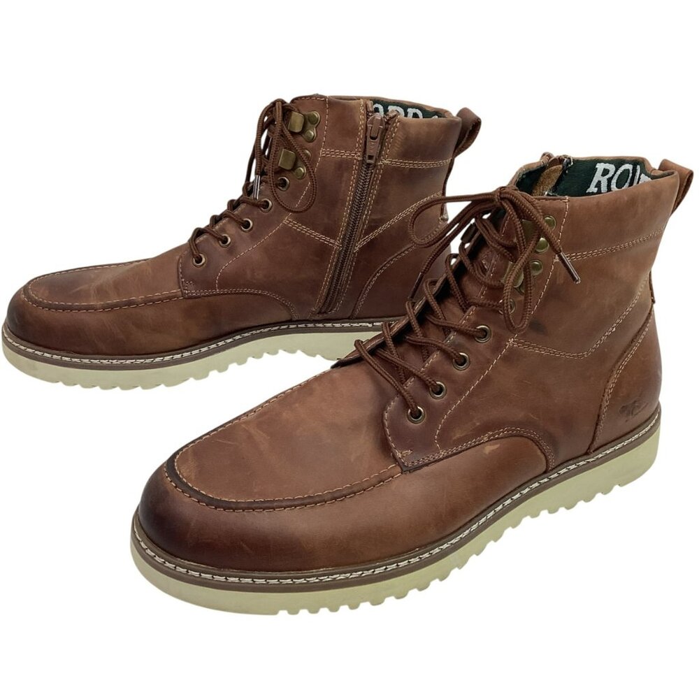 Rodd & Gunn Moc Toe Mens 11 Leather Work Boots Brown Lace-Up